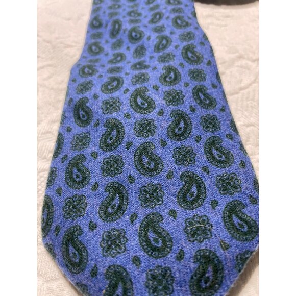 Ike Behar Mens Hand Tailored Blue & Green Paisley Silk Wool Blend Tie - Picture 2 of 4